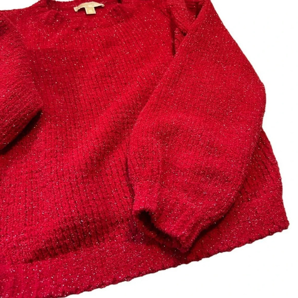 Michael Kors Women's Bright Red Shimmer Pullover Crewneck Sweater Size XS - Picture 7 of 12